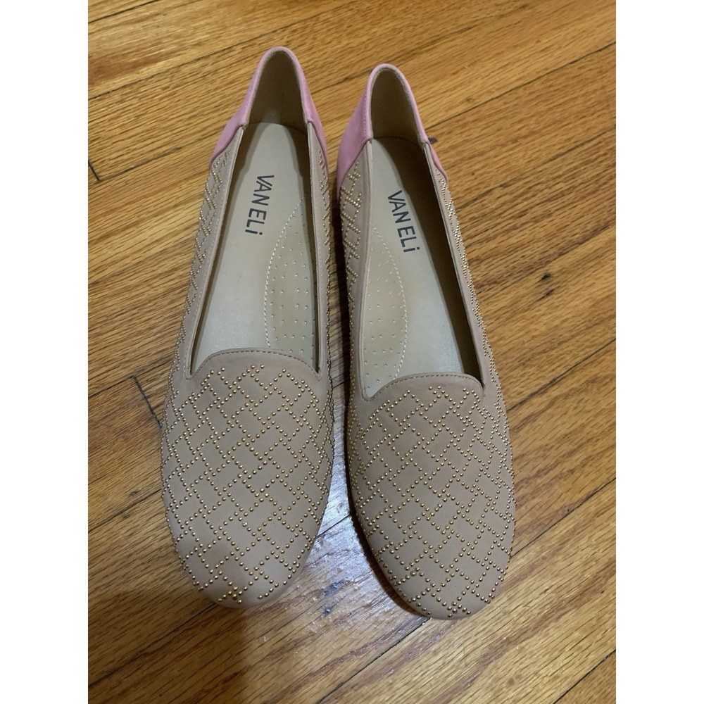 VanEli Beige Pink Suede Studded Loafers Flats Size 7.5S  Colorblock Shoes Office